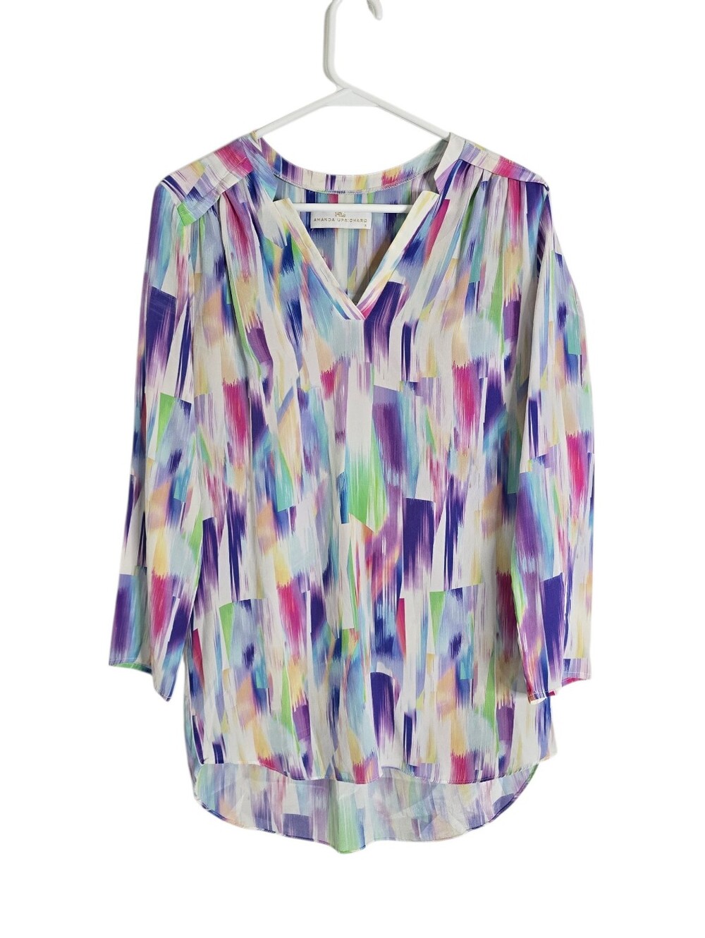 Amanda Uprichard Multicolored Watercolor Abstract Silk Tunic Top/Blouse Small